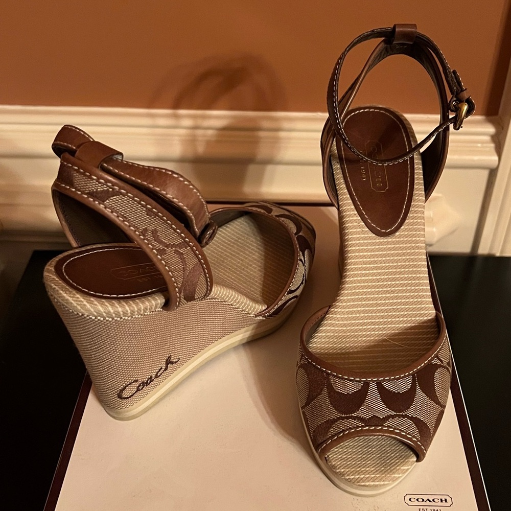 Tan Coach wedge heel size 7.5